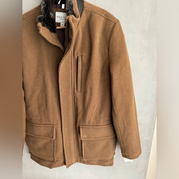 COLE HAAN Wool-Blend Plush Zip Front Car Coat - Picture 4 of 10